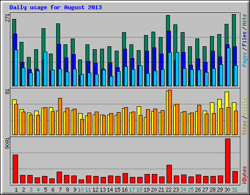 Daily usage for August 2013